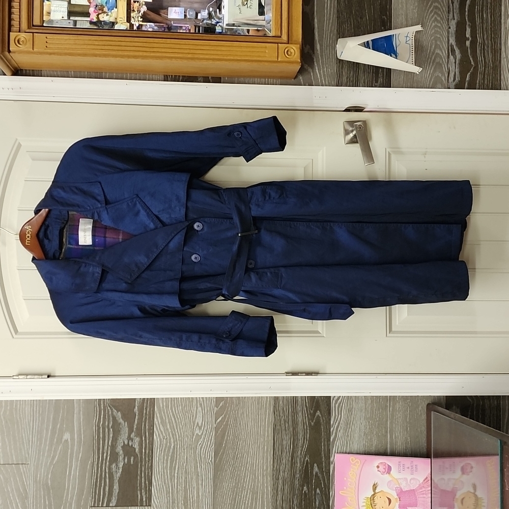 Jones new York blue raincoat slicker duster with removable lining trench coat